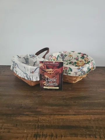 Small Longaberger Hanging Wall Key Basket with Leather Strap and Fabric Liner+ Cover