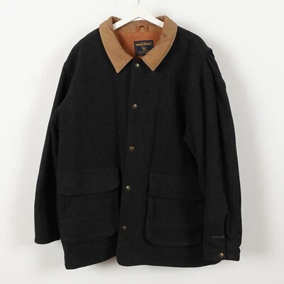 Vintage Woolrich Wool Field Coat Leather Collar Insulated Charcoal Jacket Men XL - Image 1 of 4