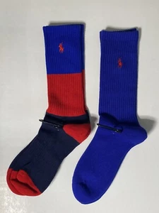 Ralph Lauren Polo Crew-Herrensocken Baumwollmischung Logo 2er-Pack — blau & rot — neu ohne Etikett - Bild 1 von 2
