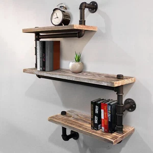 Estantería de pared industrial retro vintage madera B??estantería estantería de almacenamiento 3 niveles - Imagen 1 de 10