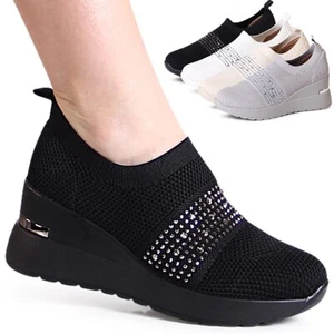 Damenschuhe Keil Sneaker Glitzer Light Slipper Plateau Keilabsatz Turnschuhe - Bild 1 von 10