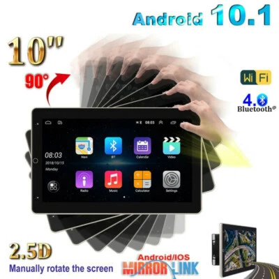 2DIN 10.1" Rotatable Android 11 Touch Screen Quad Car Stereo Radio GPS Wifi Unit - Image 1 of 4