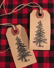 100 Small CHRISTMAS PINE TREE Primitive Coffee Stained Price Hang Tags Lot