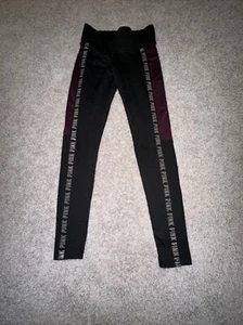 PINK Victoria’s Secret Cozy Leggings Fleece Lined Black Burgundy W/ Pocket XS - Picture 1 of 4