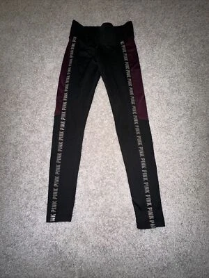 PINK Victoria’s Secret Cozy Leggings Fleece Lined Black Burgundy W/ Pocket XS - Image 1 of 4