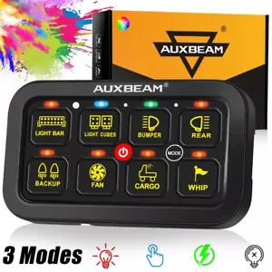 AUXBEAM RB80 RGB 8 Gang Switch Panel For 12V 24V Car Truck Marine Boat LED Light - Picture 1 of 12