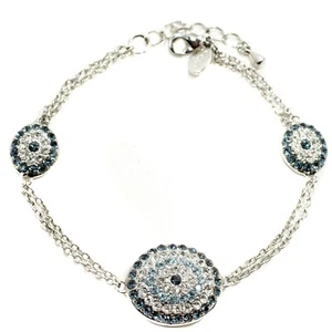 Joan Boyce Crystal & Enamel Reversible Station Silvertone Double Chain Bracelet - Picture 1 of 11