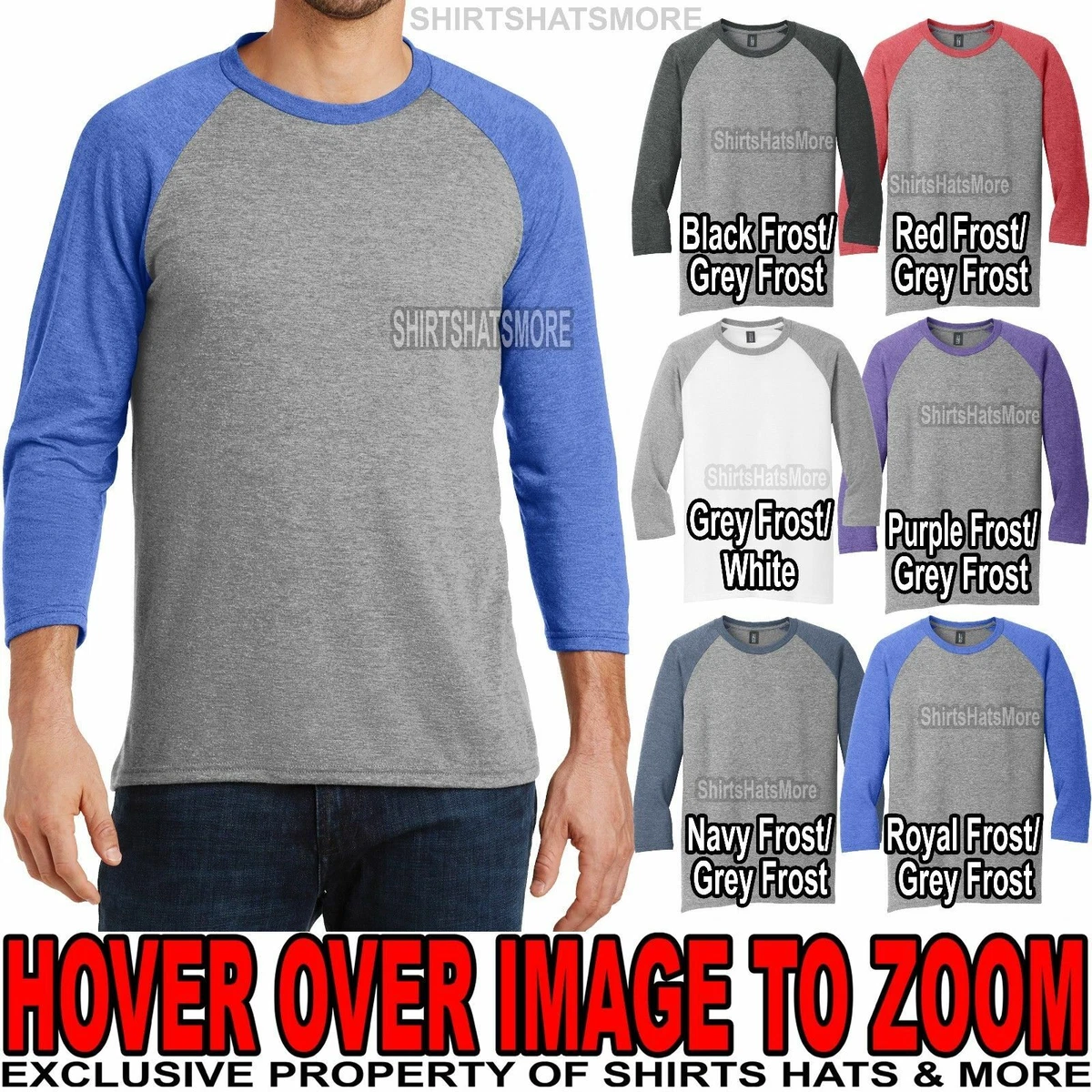 Unisex 3/4 Sleeve Baseball T-Shirt - Grey & True Royal TriBlend Raglan Jersey, Medium Size, Retail Fit - View #13