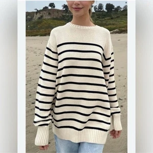 Brandy Melville Womens Brianna Cotton Oversized Striped Sweater OS Preppy Beachy - Picture 1 of 9