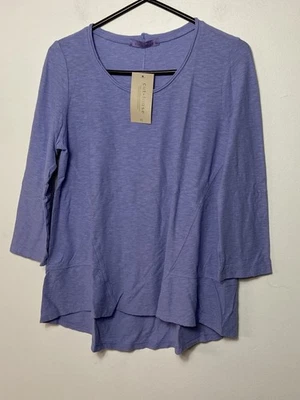 Top túnica de lino suelto corte púrpura para mujer talla XS costero Lagenlook dobladillo muesca Foto 1 de 4