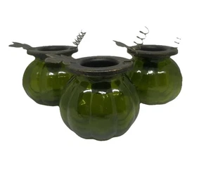 Glass Pumpkin Metal Leaf Tealight Tea Light Candle Holder Fall Decor Orange Set - Picture 1 of 11