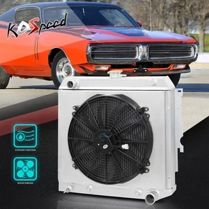 FOR 70S DODGE/PLYMOUTH V8 3-ROW ALUMINUM CORE RADIATOR+COOLING PULL FAN SHROUD - Picture 1 of 5