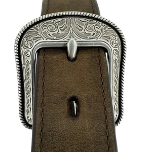 Cinturón de Cuero Marrón 3D Juvenil D1492 Talla 24 Hebilla Tonificada Plateada Western Rodeo - Imagen 1 de 8