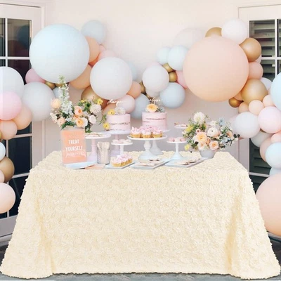 Fanqisi Ivory Tablecloth 90x156 Inches Rosette Satin Table Cover Home Party D... - Image 1 of 4