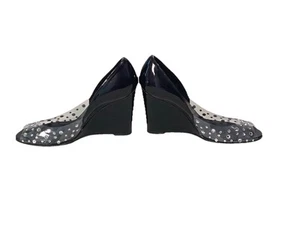 Vintage Donald Pliner Black Patent Peep Toe Wedge Heel Rhinestones Italy 9 N/40 - Picture 1 of 9