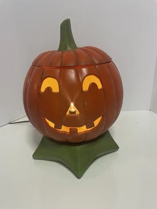 Vintage 1960 Halloween Jack O Linterna Calabaza Cerámica 13”x9.5” Decoración Iluminada - Imagen 1 de 11