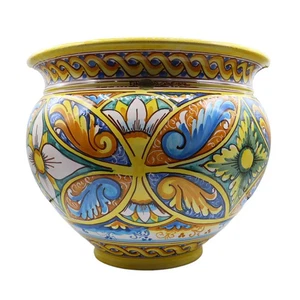 Cachepot Vaso per piante in ceramica di Caltagirone, decoro Barocco-Palermo, con - Imagen 1 de 31