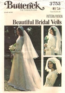 TOCADOS Y VELOS NUPCIALES Vintage Patrón de Costura Butterick 3753 SIN CORTAR AÑOS 70 - Imagen 1 de 4