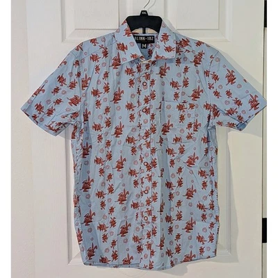 Blink 182 Button Up Shirt Mens Medium Pop Punk Bunny Rabbit Print Blue NWOT - Image 1 of 4