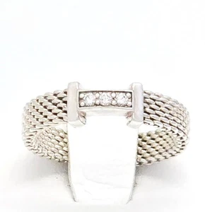 TIFFANY & Co. Somerset 3P Diamond Mesh Silver 925 Ring Size US 4 Authemtic - Picture 1 of 24