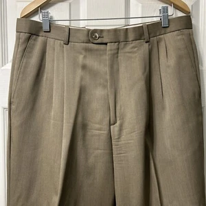 Bachrach Men’s Dress Pants 100% Wool 35X32 Brown Pleated Cuffed Trousers Slacks - Picture 1 of 7