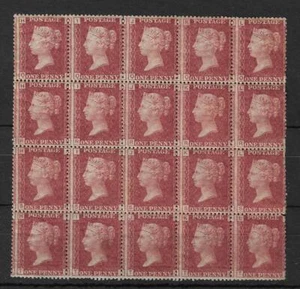 GB 1864 1d Placa Roja 206 Como Nuevo Bloque de 20 - Imagen 1 de 2