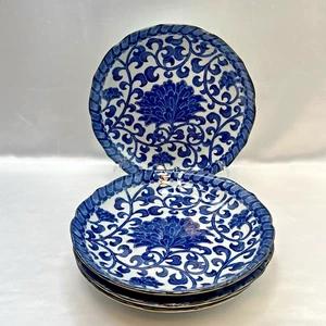Blue Mum by Sadek Leaves & Flowers 10-1/8 Scalloped Dinner Plates Set of 4 Japan - Picture 1 of 16