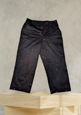 Calça CROPPED JM COLLECTION bordada preta colorida bolinhas Capri 6 PETITE  - Imagem 1 de 4