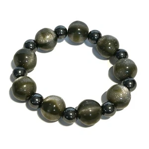 Dark Green Grey and Silver Sparkly Beaded Bracelet Chunky Round Shiny Stone Gem - Picture 1 of 7