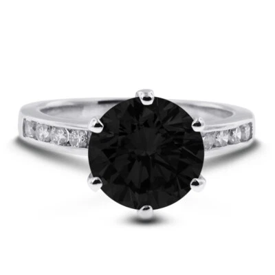 3.78ct tw Black  Round Earth Mined Certified Diamonds 14k Gold Side-Stone Ring - Image 1 of 4