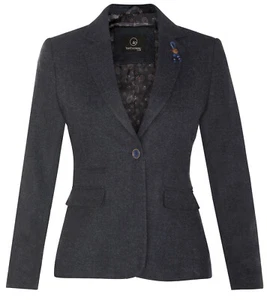 Womens Blazer Tweed Herringbone Navy Wool Classic 1920s Formal Vintage Tailored - Picture 1 of 8