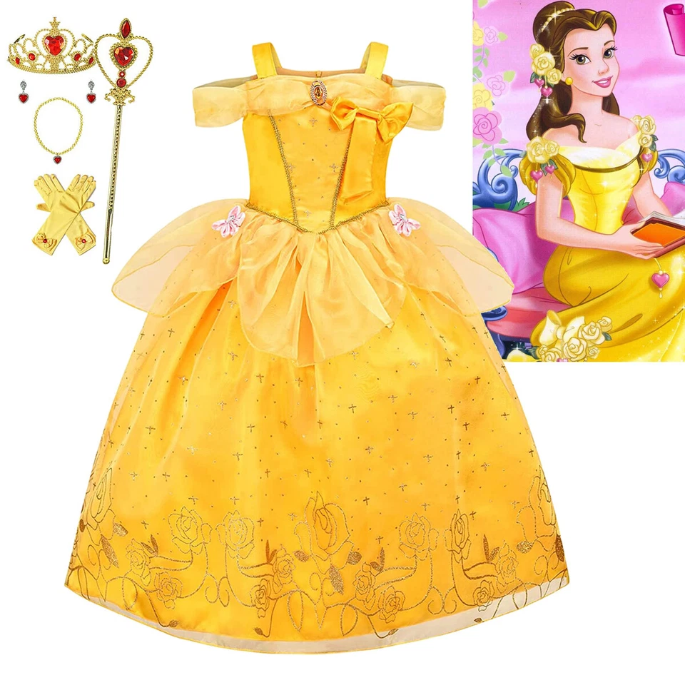 Kids Girls Belle Princess Fancy Dress Up Birthday Party Cosplay Dresses Costume - Image 1 of 4