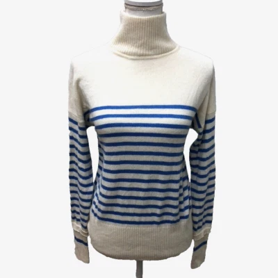 Suéter Jersey Otoño Cachemira Cuello Alto Para Mujer XS Azul Rayas Preppy Academia Foto 1 de 4