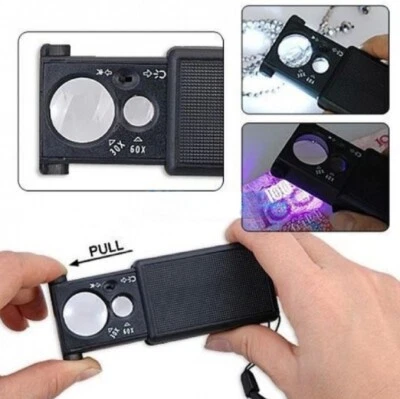 30X 60X LED Lighted Pocket Magnifier – Slide-Out Handheld Loupe for Reading - Image 1 of 4