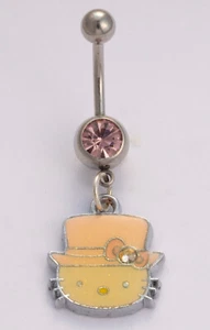 Hello Kitty Gesicht mit rosa Top Mütze Bauchring 3/4" Charm 316L - Bild 1 von 1