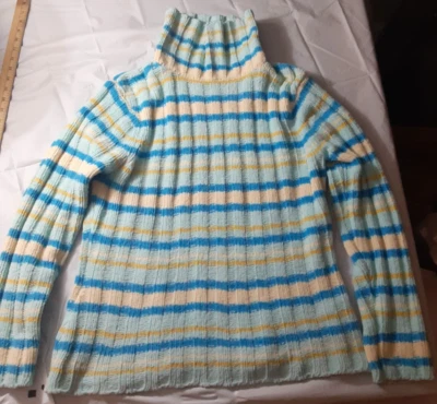 Suéter de cuello alto a rayas difuso Basic Editions para mujer XL suave acogedor retro años 90 Foto 1 de 4