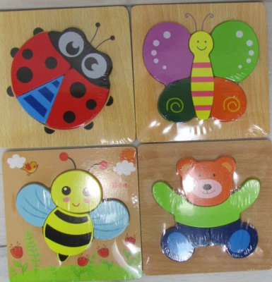 SKYFIELD Wooden Animal Puzzles for 12M Older Set of 4 Bee Butterfly Ladybug Bear - Image 1 of 4