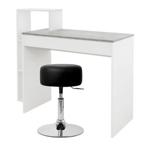 Mesa con 3 estantes madera MDF blanca taburete giratorio regulable cuero negro - Imagen 1 de 8