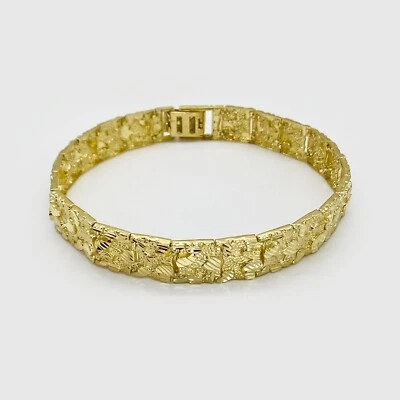 14k Gold Nugget Vintage Link Classic Bracelet Gift for Men Women - Image 1 of 4