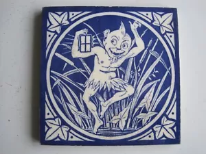 ORIGINAL ANTIQUE MINTONS ELFINS SERIES TILE - ELF DANCING WITH LANTERN C1875 - Picture 1 of 2