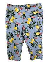 Counterparts pants capris size 14 stretch 21" inseam blue floral lemon 2 pockets