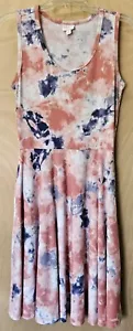 LuLaRoe Midi Tank Dress, Flare, Size Medium, Tie Dye, Coral and Violet, Pockets - Picture 1 of 6