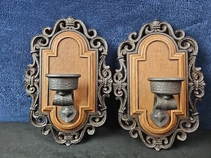 Vintage Pair (2) Medieval Gothic Wall Sconce Candle Holders 1972 Syroco #4109  - Picture 1 of 5
