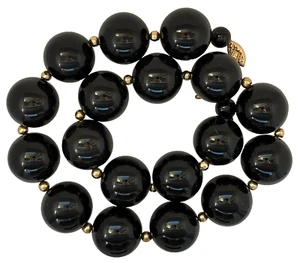 14K Gelbgold Dramatisch 20MM Onyx Runde Perle 16" Halsband Halskette Zwischenring Perlen - Bild 1 von 2