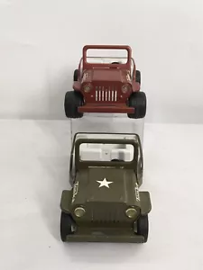 Vintage 1960s Tonka Red and Green Army Jeep 6" x 4" Pressed Steel Toy Trucks - Picture 1 of 17