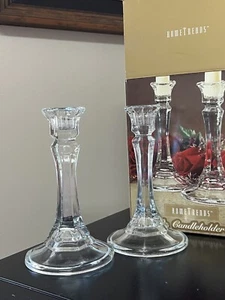 NIB Set Of 2 Candlestick Candle Holders Hexagon Cut 6” Indiana Glass Made USA - Picture 1 of 7