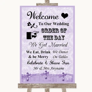 Lilac Shabby Chic Welcome Order Of The Day Personalised Wedding Sign - Picture 1 of 8