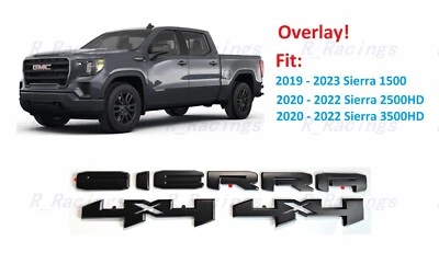 Overlay 3PCS Matte black Sierra 4X4 EmblemS 2019-2024 Sierra 1500 2500HD 3500HD - Image 1 of 4