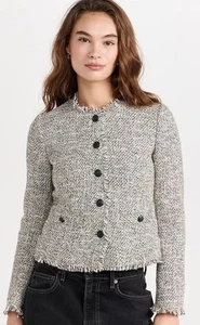 Giacca in tweed con frange Rag & Bone Carmen colore nero/bianco nuova taglia 16 - Foto 1 di 21