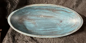 Primitive Hand Painted Oval Wood Bowl 14.5” (L) 6.5” (w) 2” (D) Great Crackle - Picture 1 of 6